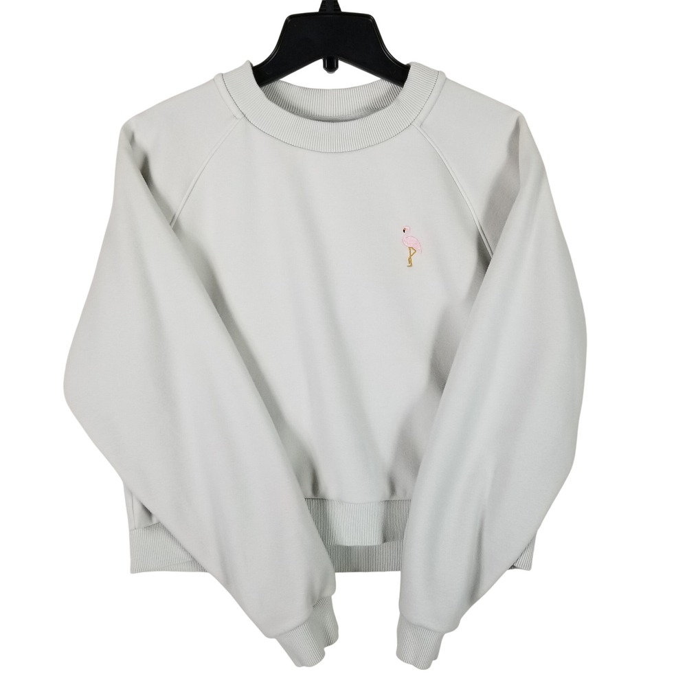 Sunday Best Sweatshirt Women Small Grey Flamingo Embroidered Crewneck 78289